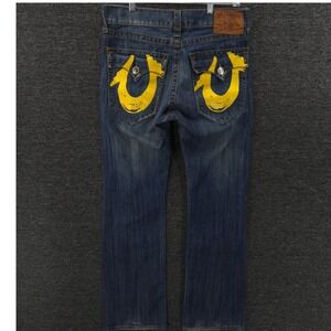 True Religion Straight Leg Jeans with Yellow Accents